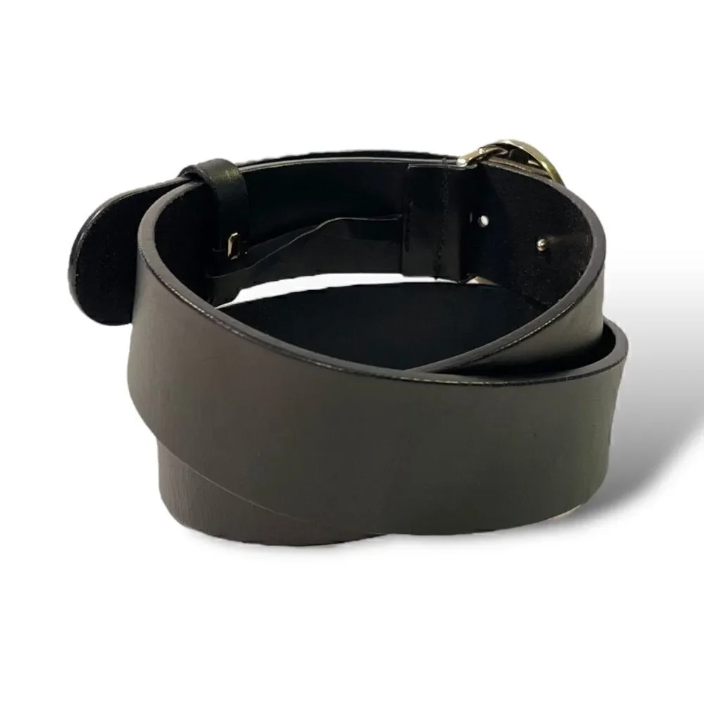 GUCCI Womens Champagne Gold G Buckle Black Leather Belt |Size: 32”|